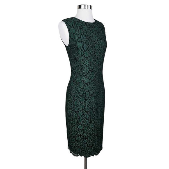 NWT Dolce & Gabbana Dark Green Lace Sleeveless Mid-Length Sheath Dress Size 42 - Picture 3 of 9